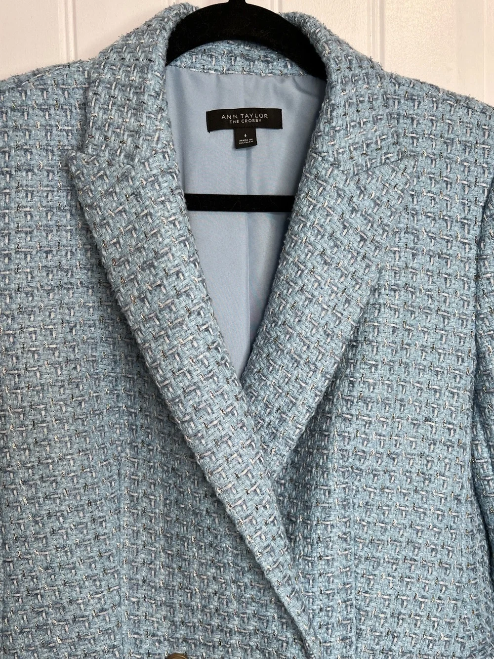 Ann Taylor ‘The Crosby’ Light Blue‎ Tweed Women's Blazer Jacket. Size 6. NWT.